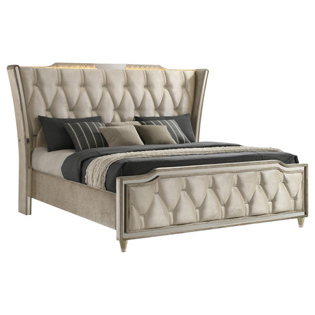 Lorient Ivory and Camel Eastern King LED Upholstered Bed from Coaster - Luna Furniture