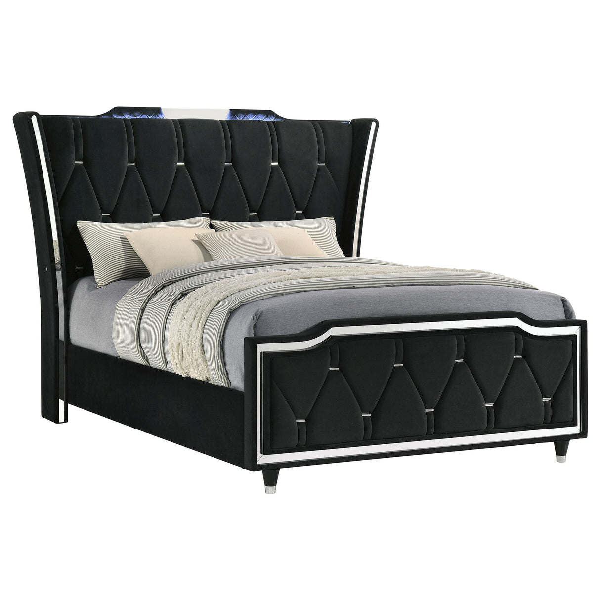 Lorient Black Queen LED Upholstered Wingback Bed from Coaster - Luna Furniture