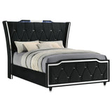 Lorient Black Queen LED Upholstered Wingback Bed from Coaster - Luna Furniture