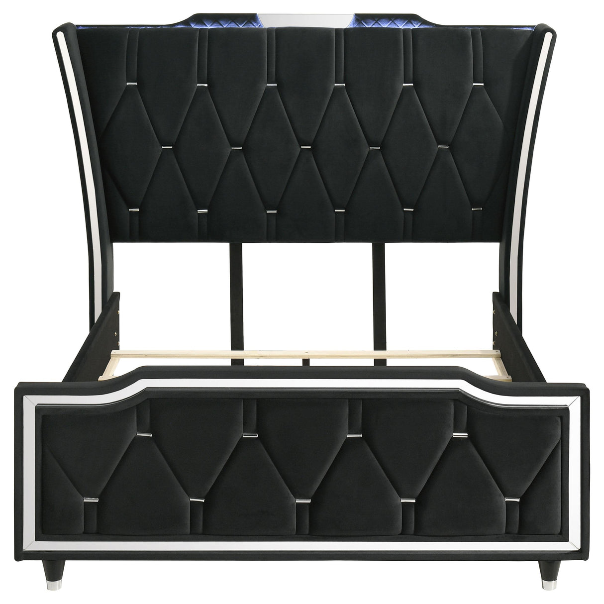 Lorient Black Queen LED Upholstered Wingback Bed from Coaster - Luna Furniture