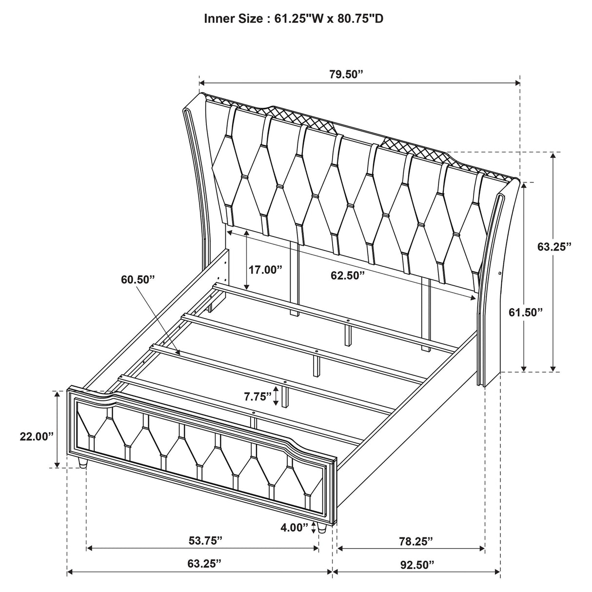 Lorient Black Queen LED Upholstered Wingback Bed from Coaster - Luna Furniture
