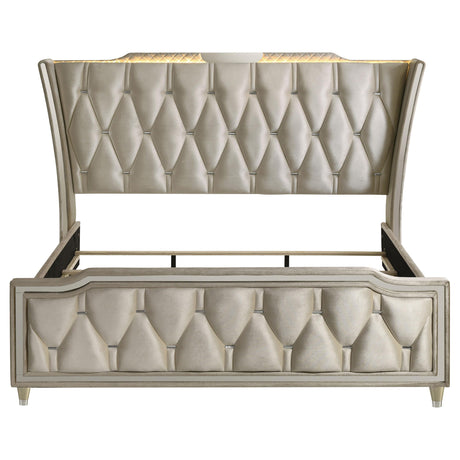 Lorient Ivory and Camel Queen LED Upholstered Wingback Bed from Coaster - Luna Furniture