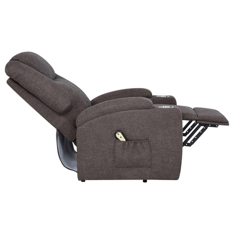 Louie Brown Chenille Upholstered Power Lift Massage Chair from Coaster - Luna Furniture