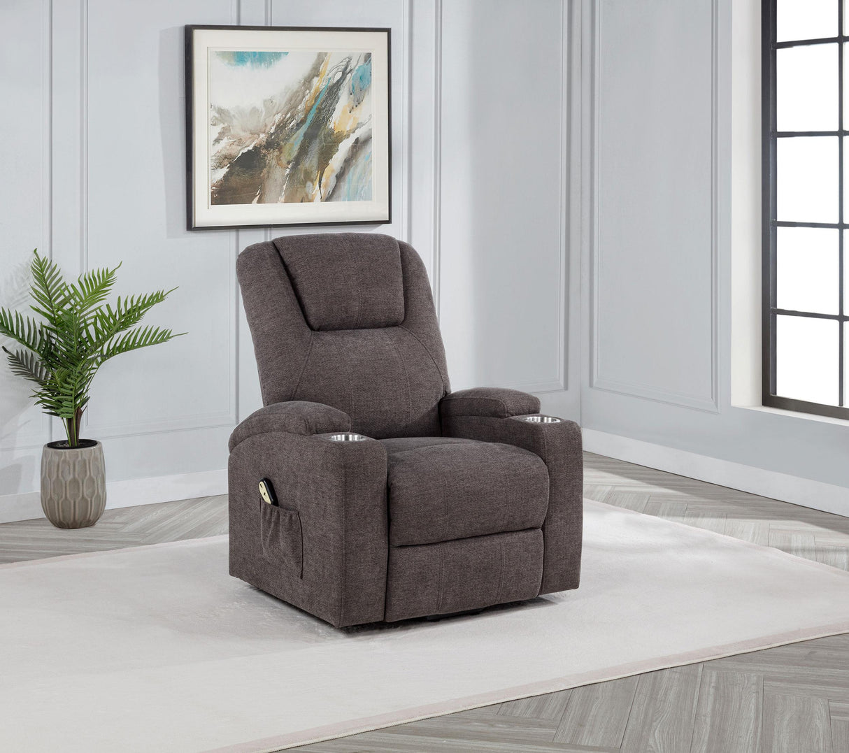 Louie Brown Chenille Upholstered Power Lift Massage Chair from Coaster - Luna Furniture