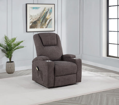 Louie Brown Chenille Upholstered Power Lift Massage Chair from Coaster - Luna Furniture