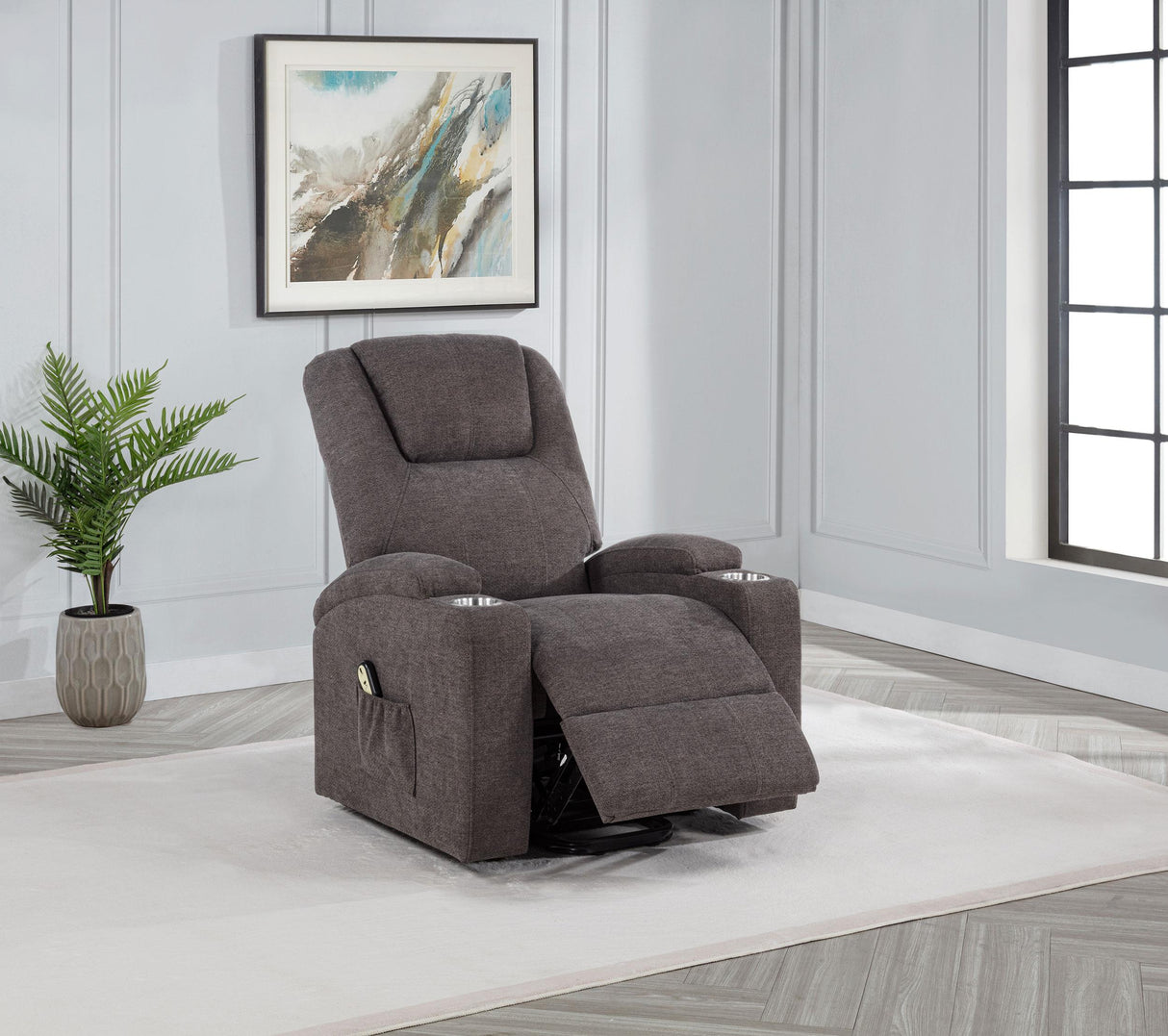 Louie Brown Chenille Upholstered Power Lift Massage Chair from Coaster - Luna Furniture