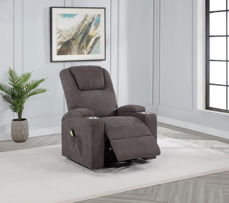 Louie Brown Chenille Upholstered Power Lift Massage Chair from Coaster - Luna Furniture
