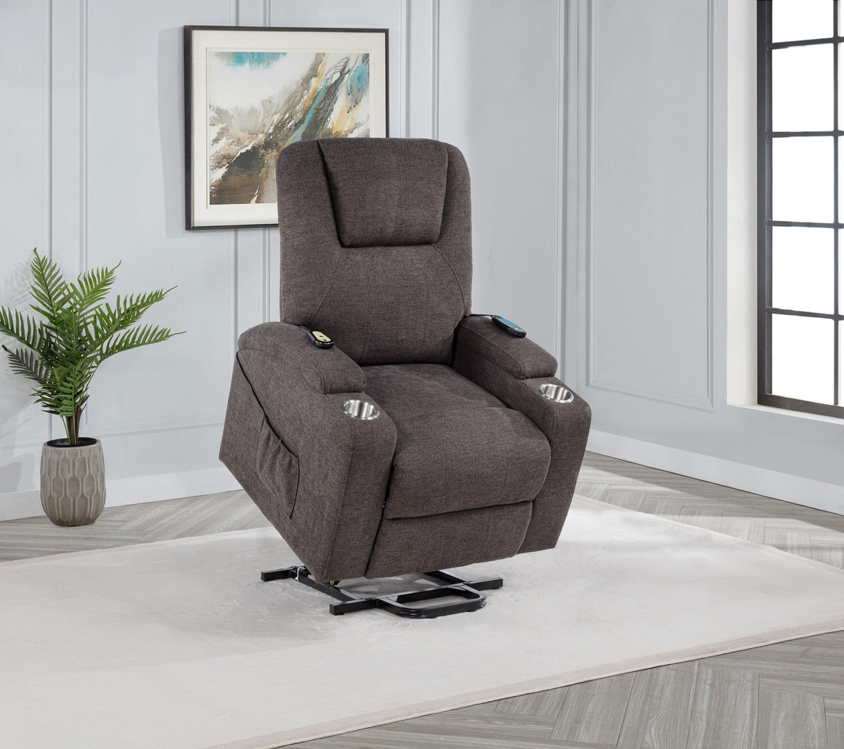 Louie Brown Chenille Upholstered Power Lift Massage Chair from Coaster - Luna Furniture