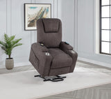 Louie Brown Chenille Upholstered Power Lift Massage Chair from Coaster - Luna Furniture