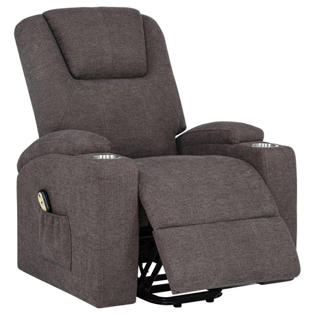 Louie Brown Chenille Upholstered Power Lift Massage Chair from Coaster - Luna Furniture