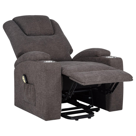 Louie Brown Chenille Upholstered Power Lift Massage Chair from Coaster - Luna Furniture
