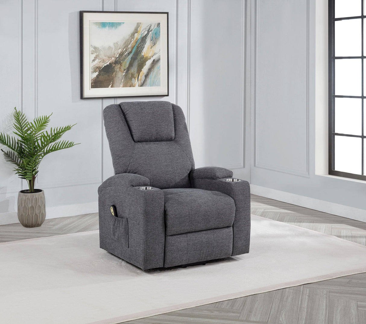 Louie Gray Chenille Upholstered Power Lift Massage Chair from Coaster - Luna Furniture