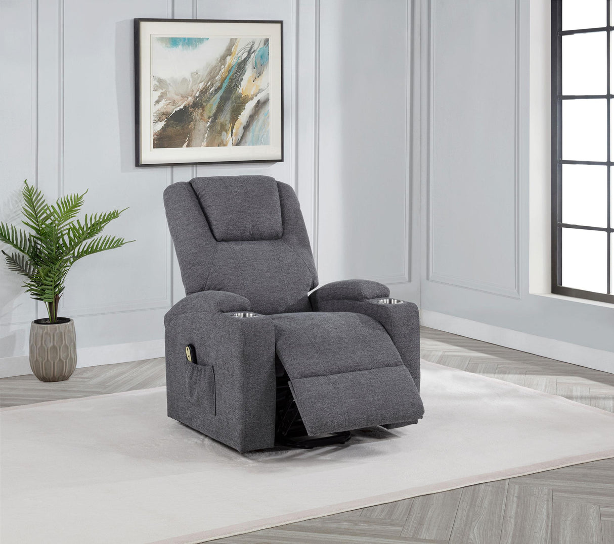 Louie Gray Chenille Upholstered Power Lift Massage Chair from Coaster - Luna Furniture