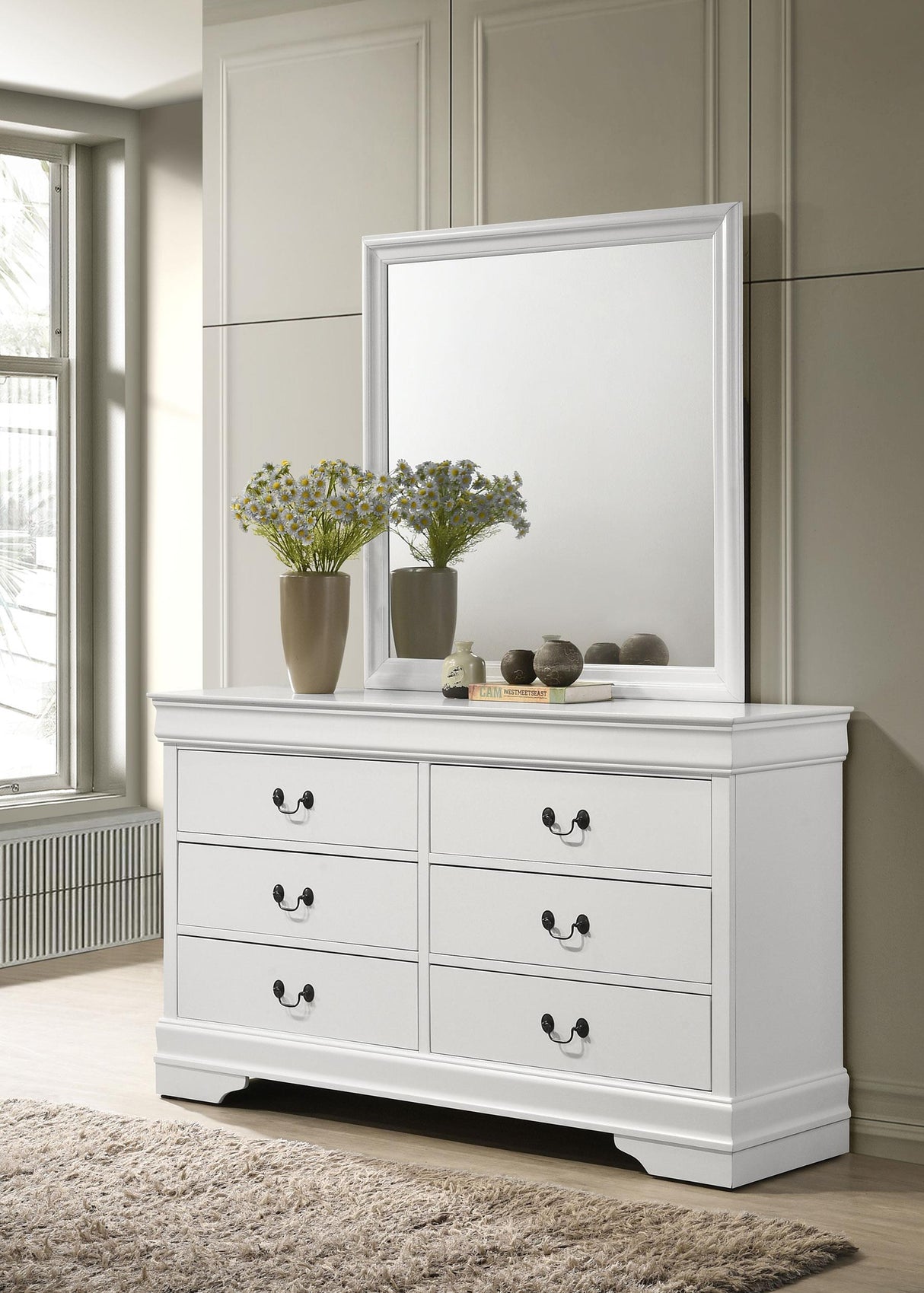 Louis White Philippe 6-Drawer Dresser and Mirror from Coaster - Luna Furniture