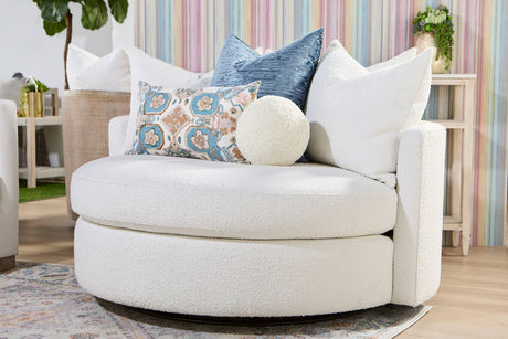 Lourne Grand Swivel Sofa Chair in Livesmart Boucle-Snow from Essentials For Living - Luna Furniture
