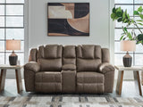 Lowilla Driftwood Reclining Loveseat with Console from Ashley - Luna Furniture