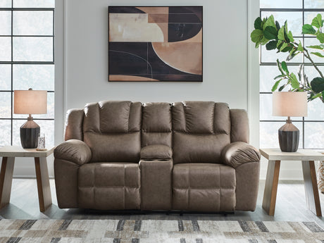 Lowilla Driftwood Reclining Loveseat with Console from Ashley - Luna Furniture