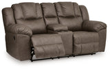 Lowilla Driftwood Reclining Loveseat with Console from Ashley - Luna Furniture
