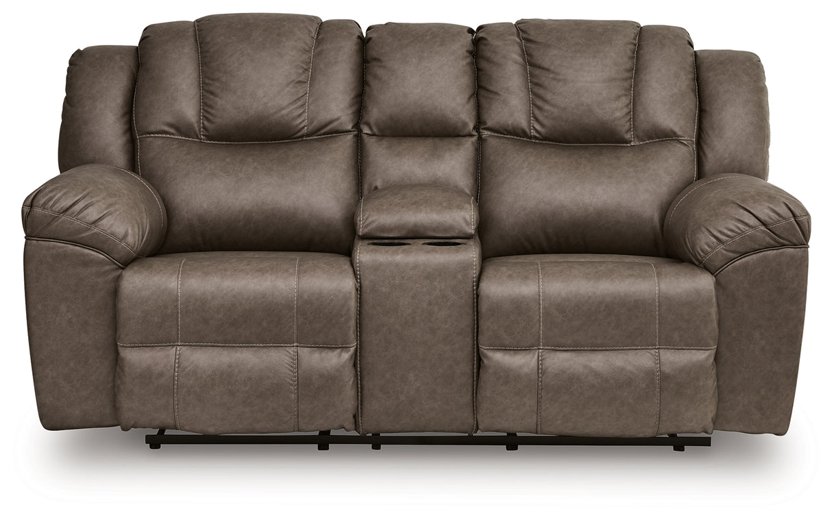Lowilla Driftwood Reclining Loveseat with Console from Ashley - Luna Furniture