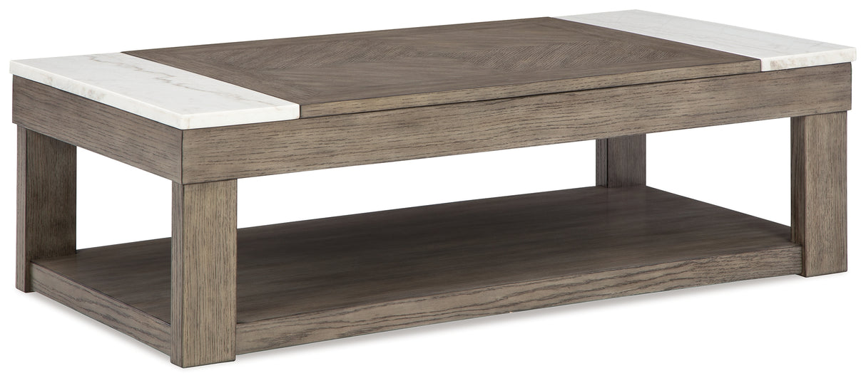 Loyaska Coffee Table with 2 End Tables in Grayish Brown/White from Ashley - Luna Furniture