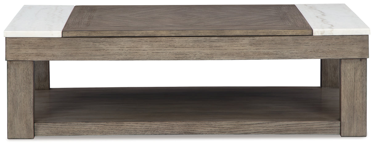 Loyaska Coffee Table with 2 End Tables in Grayish Brown/White from Ashley - Luna Furniture