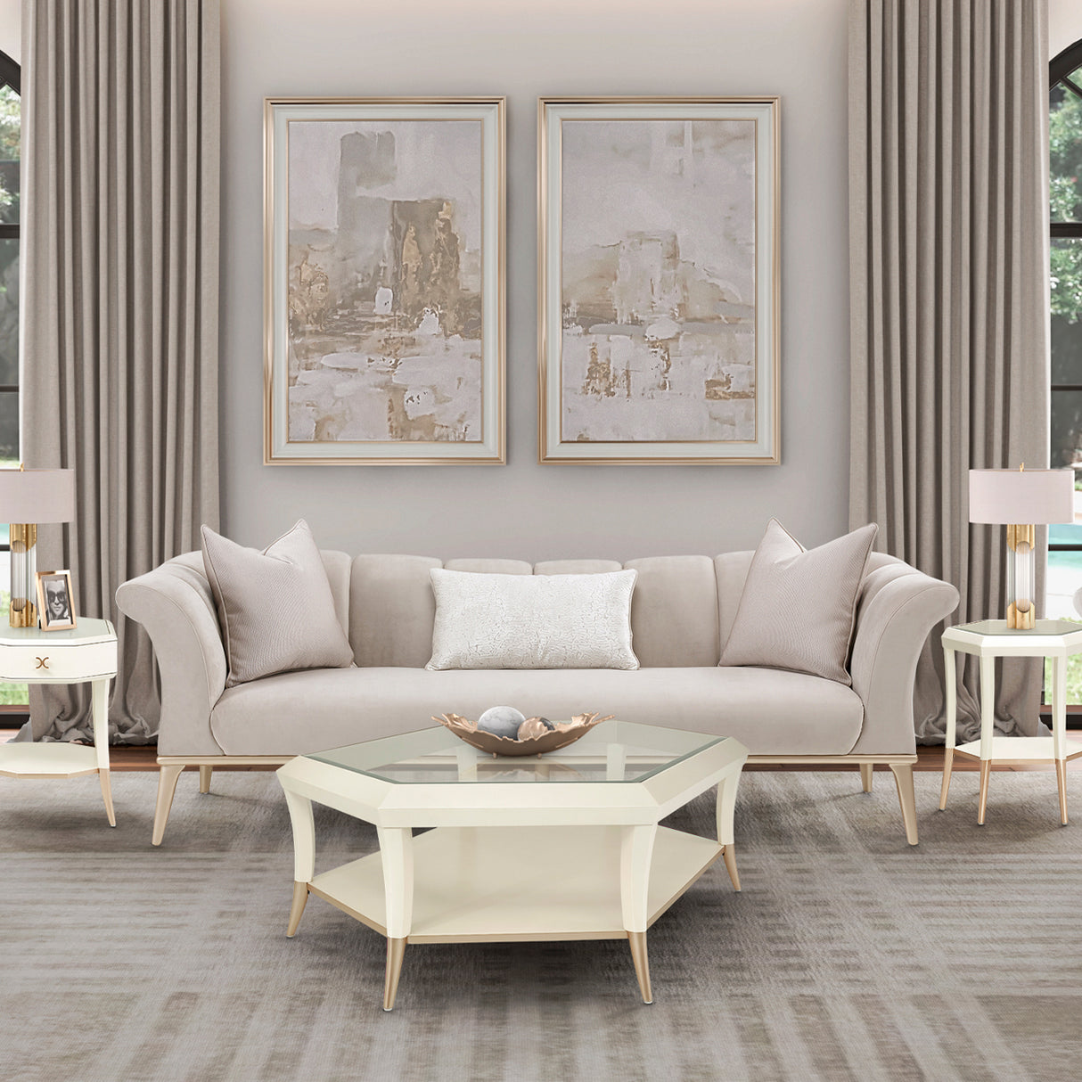 Yvette Medium Champagne Sofa from Michael Amini - Luna Furniture