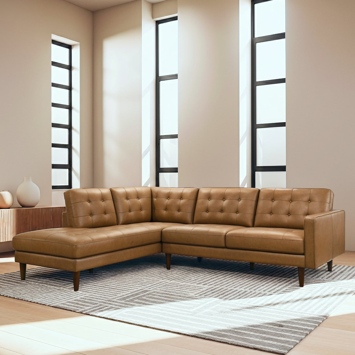 Lucco Tan Genuine Leather LAF Chaise Sectional from Ashcroft Furniture - Luna Furniture