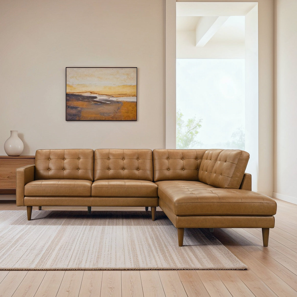 Lucco Tan Genuine Leather RAF Chaise Sectional from Ashcroft Furniture - Luna Furniture