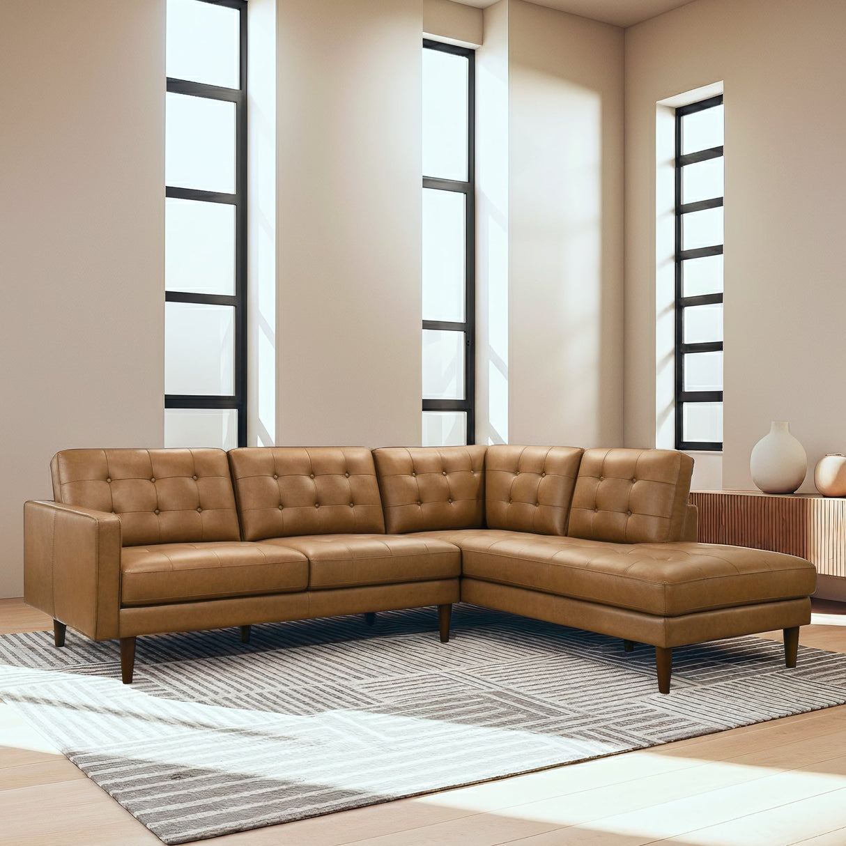 Lucco Tan Genuine Leather RAF Chaise Sectional from Ashcroft Furniture - Luna Furniture
