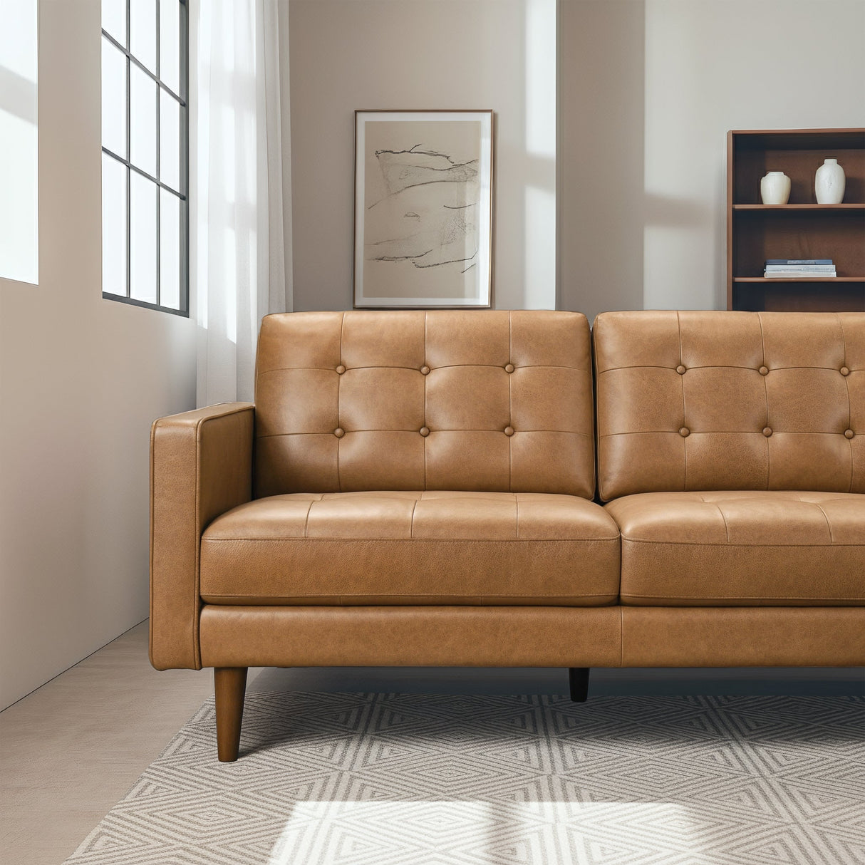 Lucco Tan Genuine Leather RAF Chaise Sectional from Ashcroft Furniture - Luna Furniture
