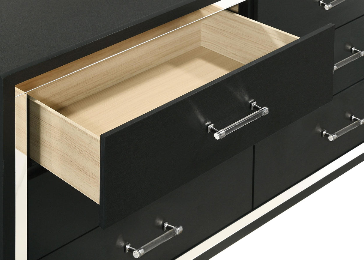 Lucia Black 6-Drawer Dresser and Mirror from Coaster - Luna Furniture
