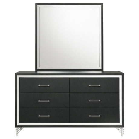 Lucia Black 6-Drawer Dresser and Mirror from Coaster - Luna Furniture