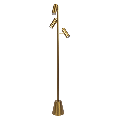 Lumina Brassed Gold Floor Lamp with Rotary Switch Triple Spots Metal Cone Base from Midinmod - Luna Furniture
