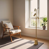 Lumina Brassed Gold Floor Lamp with Rotary Switch Triple Spots Metal Cone Base from Midinmod - Luna Furniture