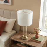 Luna Brushed Nickel Table Lamp with On/Off Switch Clear Glass Body Metal Base from Ashcroft Furniture - Luna Furniture