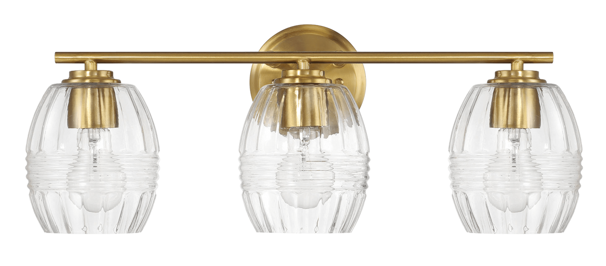 Luster Three Lights Vanity With Clear Glass for Bathrooms above Mirror Wall Lamp - Satin Brass from Ashcroft Furniture - Luna Furniture