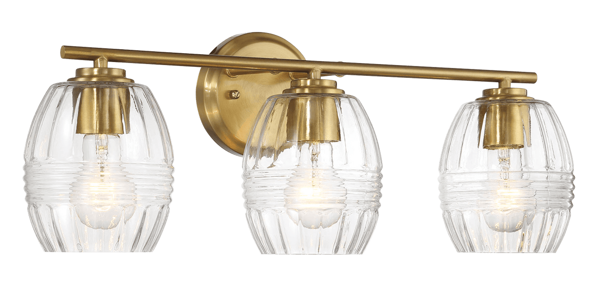 Luster Three Lights Vanity With Clear Glass for Bathrooms above Mirror Wall Lamp - Satin Brass from Midinmod - Luna Furniture