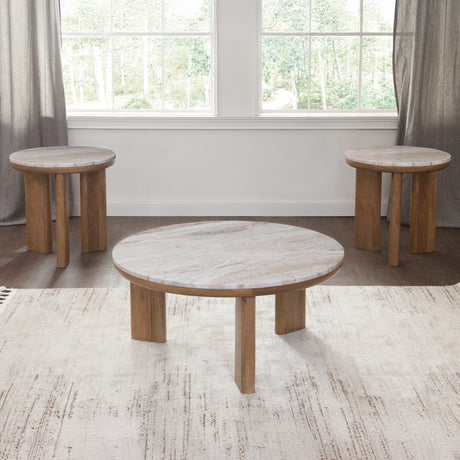 Sidney Brown Honey 22" Round Toronto Brown Marble Top End Table from Steve Silver - Luna Furniture