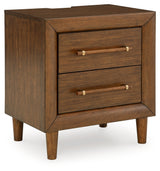 Lyncott California King Upholstered Bed with Mirrored Dresser and 2 Nightstands in Brown from Ashley - Luna Furniture