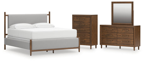 Lyncott California King Upholstered Bed with Mirrored Dresser and Chest in Brown from Ashley - Luna Furniture