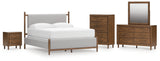 Lyncott California King Upholstered Bed with Mirrored Dresser, Chest and Nightstand in Brown from Ashley - Luna Furniture