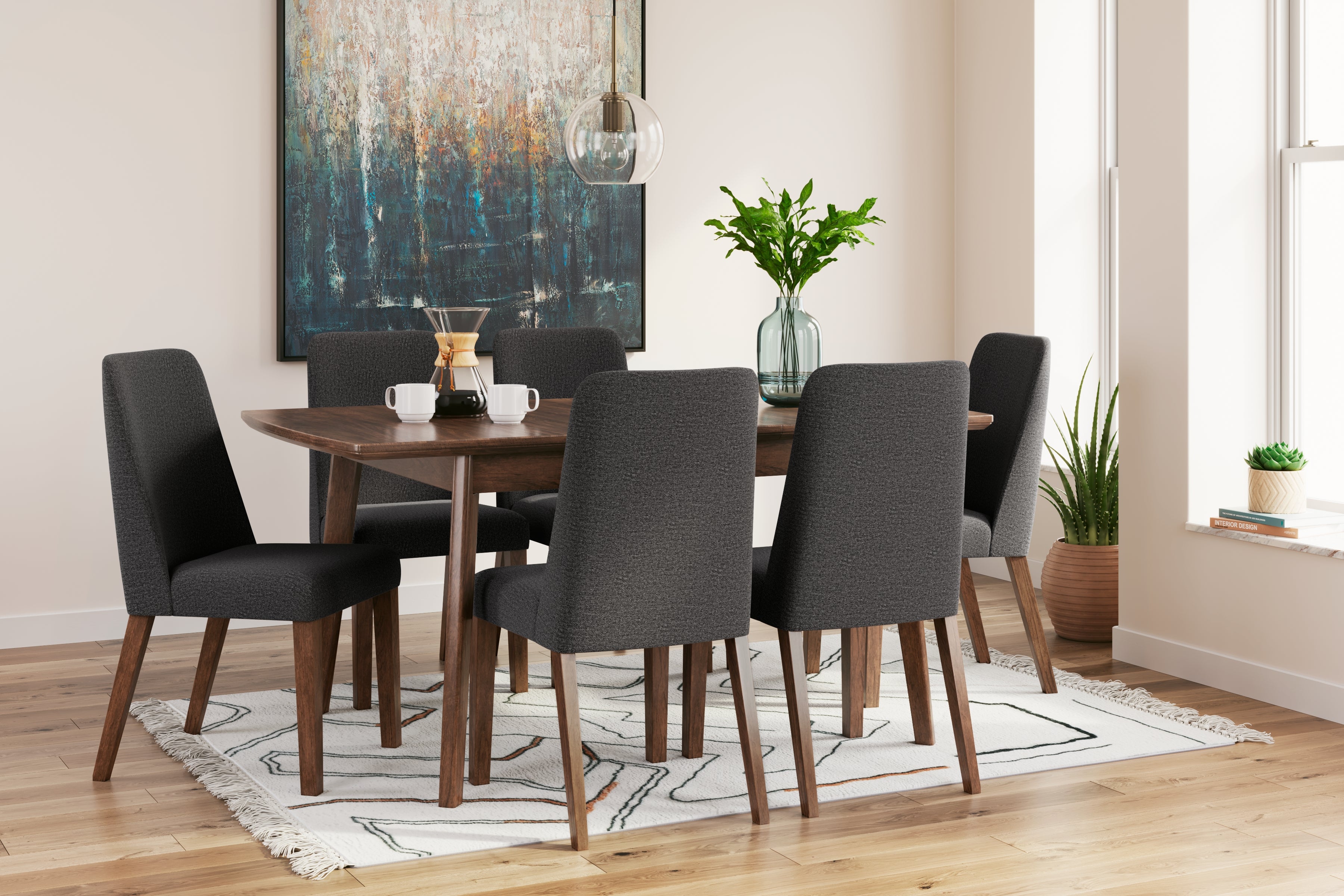 MZT4-B6　ダイニングチェア　6脚セット　ブラウン＊グレー Ashley Lyncott Charcoal/Brown Extension Dining Table and 6 Chairs