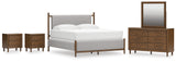 Lyncott King Upholstered Bed with Mirrored Dresser and 2 Nightstands in Brown from Ashley - Luna Furniture
