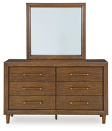 Lyncott King Upholstered Bed with Mirrored Dresser, Chest and 2 Nightstands in Brown from Ashley - Luna Furniture
