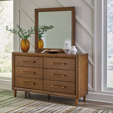 Lyncott King Upholstered Bed with Mirrored Dresser, Chest and Nightstand in Brown from Ashley - Luna Furniture
