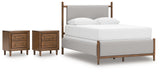 Lyncott Queen Upholstered Bed with 2 Nightstands in Brown from Ashley - Luna Furniture