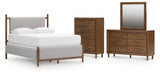 Lyncott Queen Upholstered Bed with Mirrored Dresser and Chest in Brown from Ashley - Luna Furniture