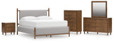 Lyncott Queen Upholstered Bed with Mirrored Dresser, Chest and Nightstand in Brown from Ashley - Luna Furniture
