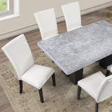 Artemis Gray Rectangle Marble Top 9-Piece Dining Set with White Vegan Leather Chairs