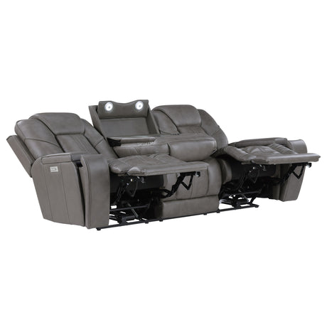 Daniel Triple Power Home Theater Leather Reclining Sofa with Drop-Down Control Console, Built-in Speakers & Vibration, Heat, and Massage from Steve Silver - Luna Furniture